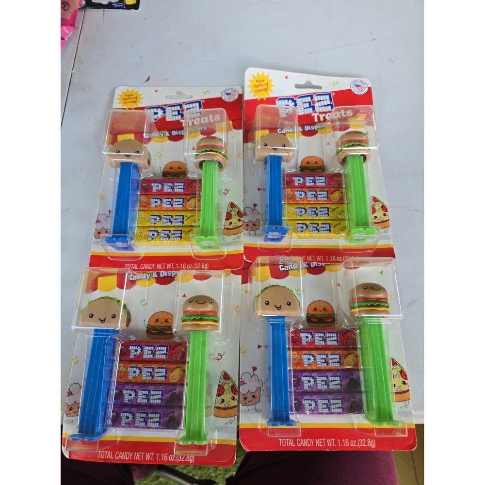PEZ Treats Collectable 2 Pk Lot Of 4 Taco/Hamburger Candy Refills Flavors Vary